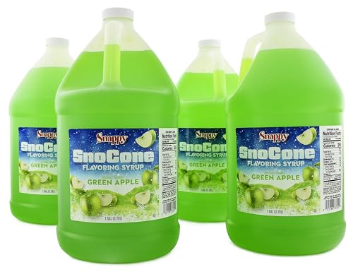 Snappy Green Apple Sno Cone Syrup, 1 Gallon 4 Pack, Ready to Use for Snow Cone Machines and Shaved Ice