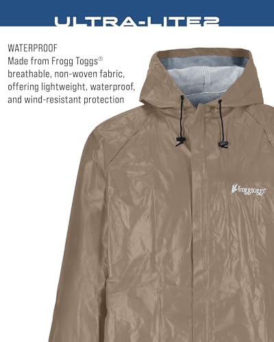 FROGG TOGGS Men's Ultra-lite2 2-Layer Waterproof Breathable Rain Jacket | Sealed seams, adjustable hood, storm flap, zippered chest pocket