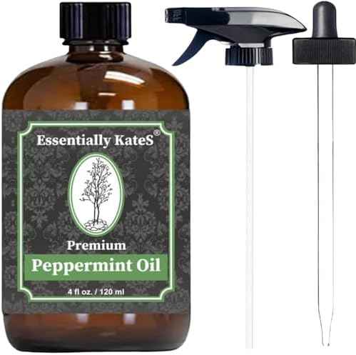 Peppermint Essential Oil 4 oz. with Huge Glass Bottle, Glass Dropper, and Sprayer. Detailed User's Guide E-Book. Skin Care, Garden Care, and Hair Care.