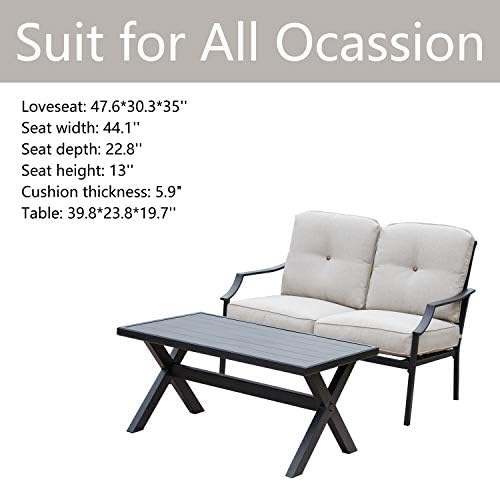 ® Outdoor Loveseat Bench,2PCs Conversation Furniture Set with Cushions,for Garden,Yard,Poolside and Patio (White)