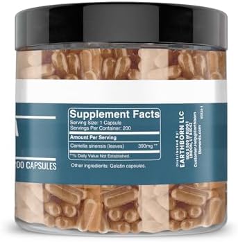 Earthborn Elements Green Tea Extract 200 Capsules, Pure & Undiluted, No Additives