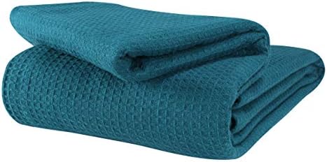 Glamburg 100% Cotton Thermal Bed Blanket, Soft Waffle, Queen Size, All Season, Navy Blue