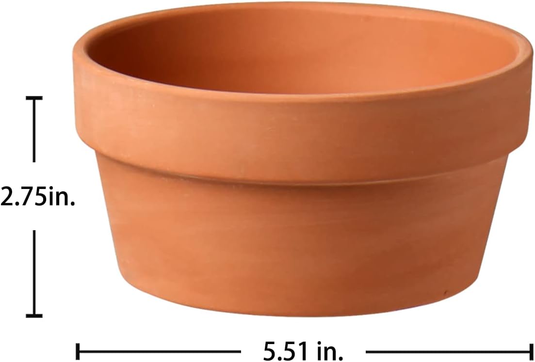 Briful 4 Shallow Terracotta Pots 5.5"x2.8" Flower Pots Clay Pottery Planter with Drainage Hole - Great for Cactus, Succulent Plants and Crafts