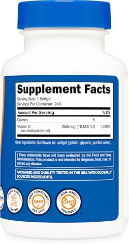 Nutricost Vitamin D3 (10,000 IU) 240 Softgels, GMO-Free, Potent | Gluten Free Vitamin D