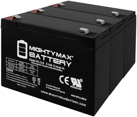 Mighty Max Battery ML12-6F2-6 Volt 12 AH, F2 Terminal, Rechargeable SLA AGM Battery