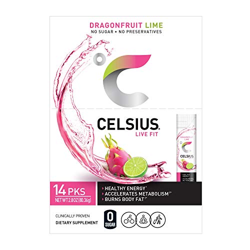 CELSIUS On-The-Go Powder Stick, Combo Pack of Dragonfruit Lime and Cranberry Lemon, 28 Piece Assortment