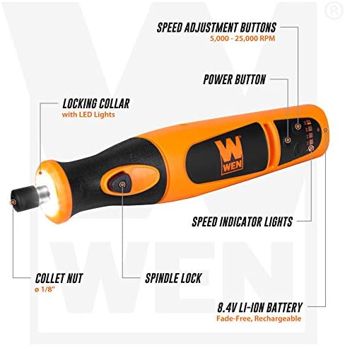 WEN 23072 Variable Speed Lithium-Ion Cordless Rotary Tool Kit with 24-Piece Accessory Set, Charger, and Carrying Case, 7.2 Volts