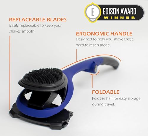 BakBlade 2.0 Elite Back Shaver for Men With Silicone Handle For Grip | Exfoliator Brush Included, 3 Rows of Blades, Ergonomic Foldable Handle