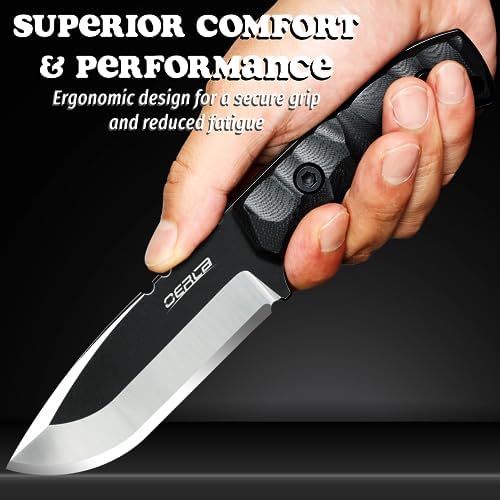 TAC DE-0014 Fixed Blade Outdoor Duty Knife 420HC Stonewashed Stainless Steel Field Knife Straight Camping Knife with G10 Handle Waist Clip EDC Kydex
