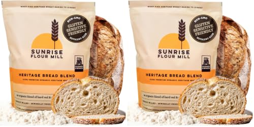 Sunrise Flour Mill Heritage Organic Bread Flour Blend - 5 lbs | Organic Unbleached Bread Flour Easy to Digest with Less Bloating | High Protein