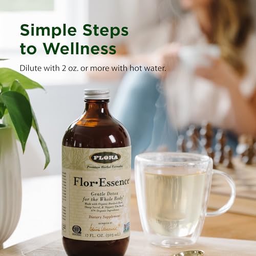 Flora - Flor-Essence - Gentle Detox Tea for a Full-Body Cleanse - Contains Organic Slippery Elm Bark, Rhubarb, Burdock Root & More - Vegan, Non-GMO & Gluten-Free - 17 fl. oz.