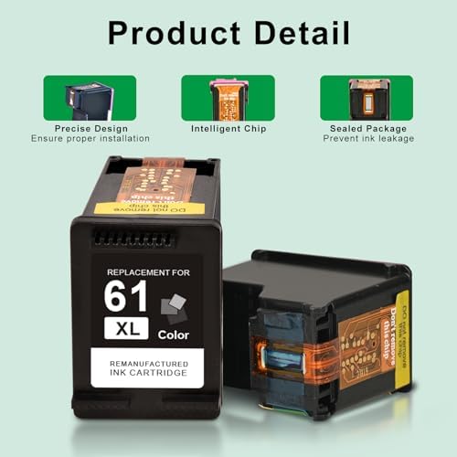 61XL Ink Cartridge Black and Color Combo Pack Replacement for HP Ink 61 2PK