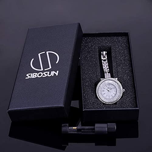 SIBOSUN Lady Women Wrist Watch Quartz Gold Stainless Steel Crystal Dress Fashion Bracelet