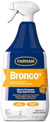 Farnam Bronco E Fly Spray for Horses, Dogs & Premises 128 oz Refill | Kills & Repels Stable, Horse, Deer, House & Horn Flies, Mosquitoes, Fleas, Chiggers, Ticks, Lice & Gnats
