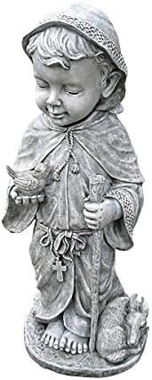 Design Toscano Francis of Assisi Blessing Religious Garden Decor Statue with Bird Bath Feeder, 19 inches Tall, Cast Stone Resin, Gray Stone Finish