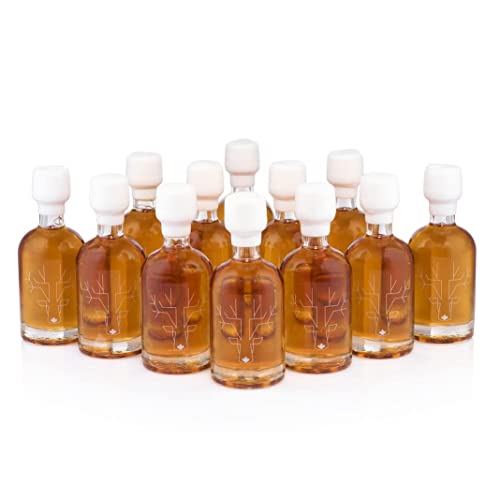 Escuminac Canadian Maple Syrup, Extra Rare Amber Rich Taste, Pure & Organic. Mini Glass Bottles 12 x 50ml, Bulk Format for Party Favors, Wedding