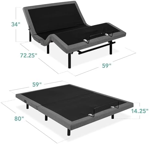 Best Choice Products Ergonomic Twin XL Size Adjustable Bed Frame, Electric Base w/Wireless Remote Control, Nightlight, Massager, 2 USB Ports