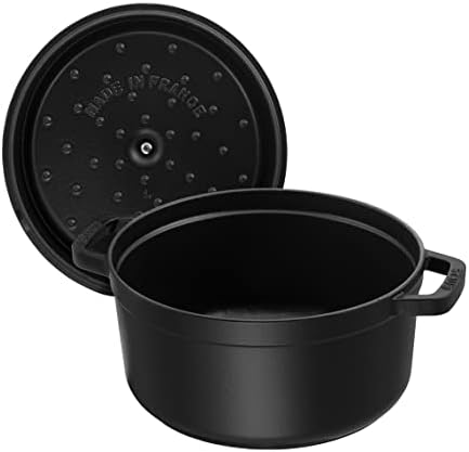 STAUB Cast Iron Dutch Oven 5.5-qt Round Cocotte, Made in France, Serves 5-6, Black Matte