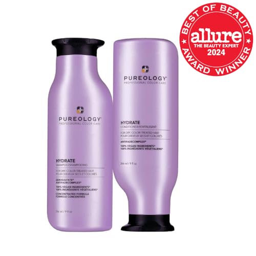 Pureology Hydrate Moisturizing Shampoo & Conditioner Set - For Medium to Thick Dry and Color Treated Hair, Softens and Deeply Hydrates, Sulfate-Free