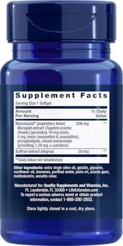 Life Extension MacuGuard Ocular Support with Saffron, 60 softgels (Pack of 2)
