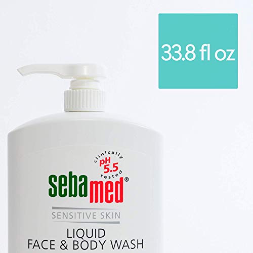 SEBAMED Sensitive Skin Face and Body Wash for Women and Men, pH 5.5, Mild Gentle Hydrating Cleanser, Hypoallergenic Body Wash, Dermatologist Recommended, 33.8 Fluid Ounces (1 Liter)