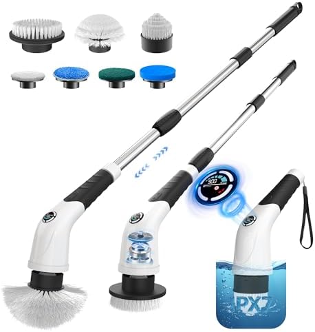 Cordless Electric Spin Scrubber, IPX7 Waterproof Rechargeable Power Cleaning Brush with 4000mAh Battery, 210min Runtime, 7 Brush Heads