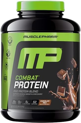 MusclePharm Combat Protein Powder Chocolate Milk - 4.2 lb - 52 Servings | Multi-Source Protein Blend, Chocolate Protein Shake, Lean Muscle Support