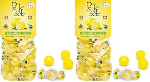 Perle di Sole Italian Lemon Drops Hard Candy Individually Wrapped (7.05 oz) Made with Essential Oils of Amalfi Coast P.G.I. Lemon - Italian Imported Gifts From Italy