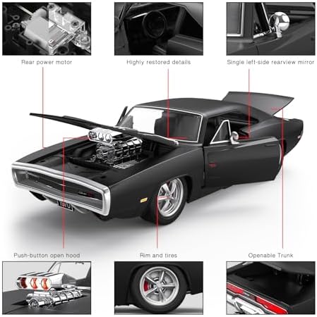 RASTAR RC Cars 1:16 Fast & Furious 1970 Dodge Charger R/T Remote Control Car, Toy Muscle Cars for Boys, Matt Black 2.4G