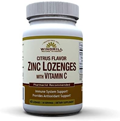 Windmill Health Natural Vitamins Zinc Lozenges with Vitamin C Honey Lemon Flavor, Immune System Support, Provides Antioxidant Support
