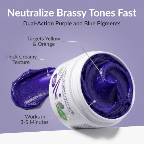 VITAMINS hair cosmetics Keratin Purple Hair Mask - Blue Hair Mask Deep Conditioner Treatment - Blonde Toner to Neutralize Brassiness in Brassy Blonde
