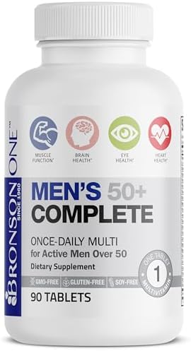 Bronson ONE Daily Mens 50+ Complete Multivitamin Multimineral, 180 Tablets | Once-Daily, Targeted Nutrition For Active Men Over 50, Non-GMO, Gluten-Free, Soy-Free