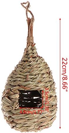 Hummingbird House, Pack of 3 Grass Bird Hut, Hand Woven Hanging Birdhouse Outside Roosting Pocket Nest for Hummingbird Wren Sparrow Wicker Finch Chickadee