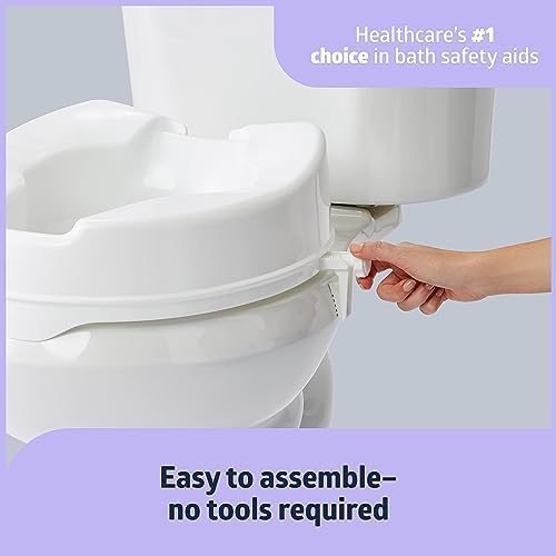Medline Raised Toilet Seat with Secure Side Locks, 4" Elevation - 250 lbs. Capacity, for Seniors, Elderly