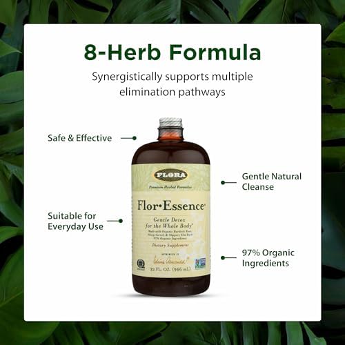Flora - Flor-Essence - Gentle Detox Tea for a Full-Body Cleanse - Contains Organic Slippery Elm Bark, Rhubarb, Burdock Root & More - Vegan, Non-GMO & Gluten-Free - 17 fl. oz.