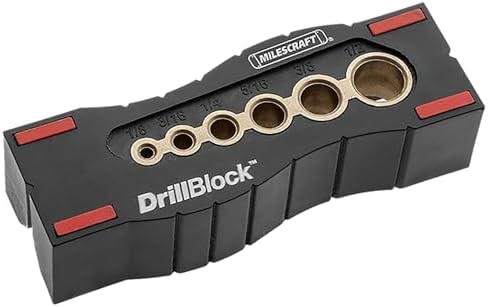 Milescraft 1312 Drill Block - Handheld Drilling Guide, Drilling Jig with Drill Guides for 6 of the Most Common Imperial Drill Bit Sizes