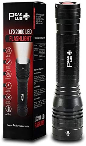 PeakPlus High Powered LED Flashlight LFX2000, Brightest High Lumen Light with 5 Modes, Zoomable and Water Resistant, Best Flashlights for Camping
