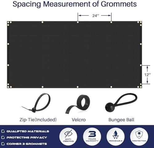 Windscreen4less Privacy Fence Screen 6' x 12' Heavy Duty Windscreen Fencing Mesh Fabric Shade Net Cover for Outdoor Wall Garden Yard Pool Deck, Black