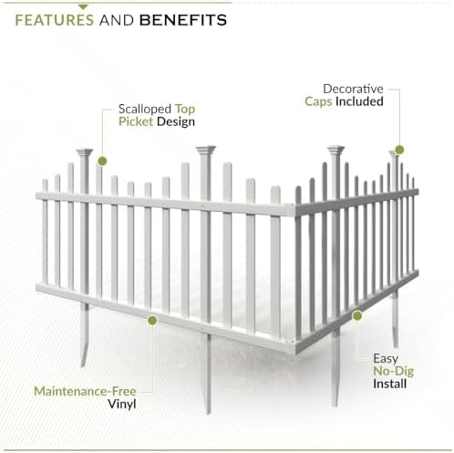 Zippity Madison Picket Fence Panels, White Vinyl DIY No Dig Kit | 2.5ftH x 2.3ftW, White, 2 Panels, Garden Border or Yard Enclosure, ZP19001