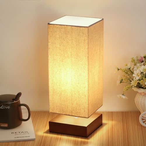 Touch Control Table Lamp Bedside 3 Way Dimmable Touch Desk Lamp Modern Nightstand Lamp with Square Fabric Lamp Shade Simple Night Light for Bedroom