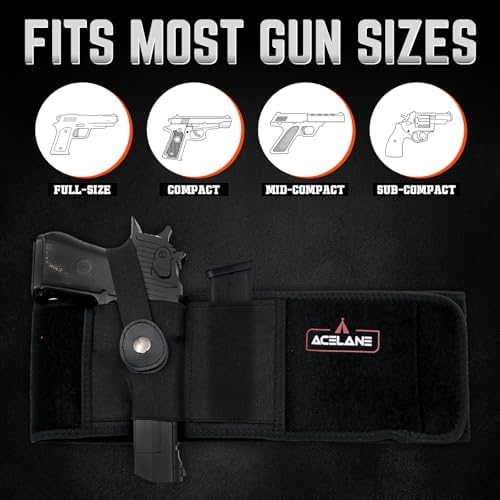 Acelane Belly Band Holster for Concealed Carry Gun Holster Tactical Elastic Waist Pistols Adjustable Belly Wrap Mag Pouch Fits Firearm Handgun Revolvers for Men & Women