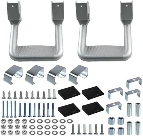 RULLINE Black Side Step Set Compatible with Chevy/Toyota/Dodge/GMC/Jeep | Black powder-coated steel resists rust. Includes mounting brackets. 4-piece set (1 pair). Fits most full-size trucks