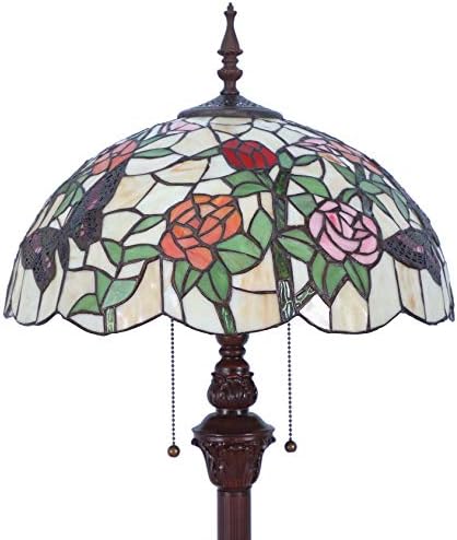 Bieye L11408 Butterfly Tiffany Style Stained Glass Floor Lamp with 16-inch Wide Handmade Lampshade Metal Base for Bedroom Living Room, 59-inch Tall