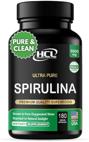 Spirulina Powder Capsules 3000 mg - Purest Non-Irradiated Blue Green Algae - Best Raw Vegan Protein - Green Superfood - Natural Multivitamins –