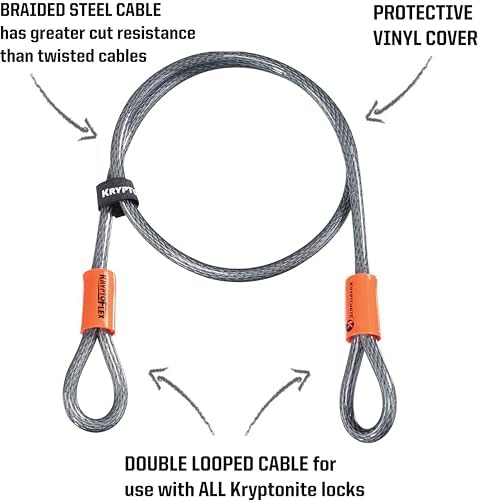 Kryptonite KryptoFlex 410 Double Loop Security Cable, 4FT Long Braided Steel Flex Bike Lock Anti-Theft Cable with Looped Ends for Outdoor Equipment