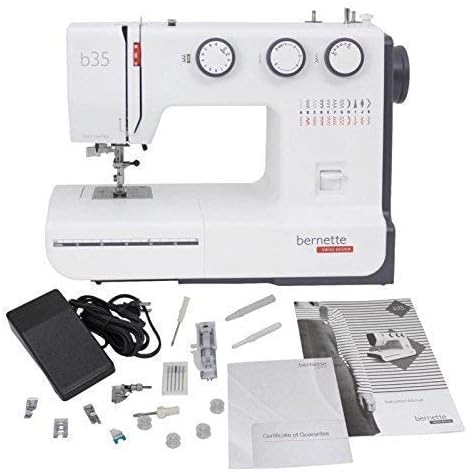 Bernette B35 Sewing Machine Swiss Design with 23 Stitches, 7 Presser Feet, Automatic Buttonhole, Quilting, Heavy-Duty Build, LED Light, Portable