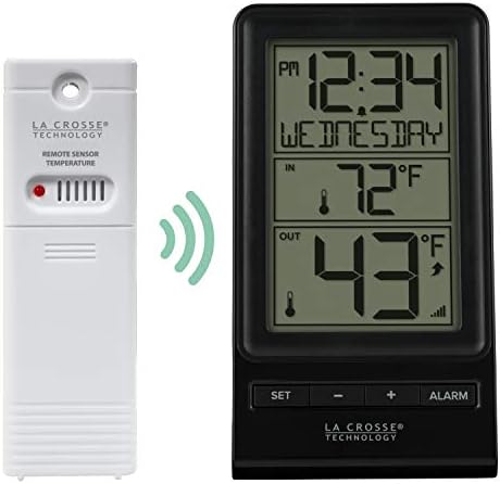 La Crosse Technology 308-1415BW Digital Wireless Thermometer with Time, Black