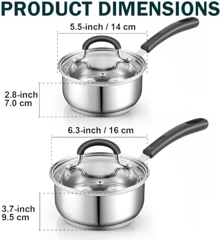 Cook N Home Professional 2 Quart Stainless Steel Saucepan with Lid, Small Kitchen Induction Cooking Sauce Pot Pan, Stay-Cool Silicone Handle, Dishwasher Safe