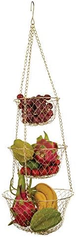 Fox Run 3-Tier Copper Kitchen Hanging Fruit Baskets For Kitchen, 32 Inches | Easily Store & Display Fruit & Vegetables | 3 Tiers Of Baskets For Organization | Beautiful Copper Hanging Kitchen Baskets