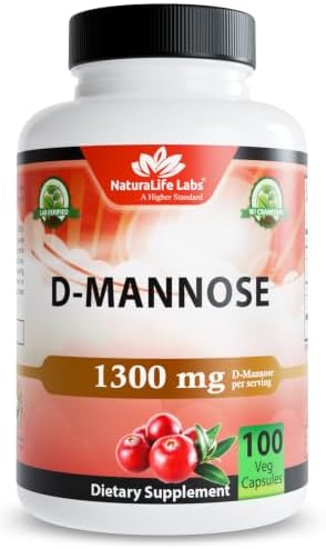 NaturaLife Labs Organic D-Mannose 1300mg + Organic Cranberry Extract 100mg per Serving – Urinary Tract Support – Non-GMO, Gluten-Free & Vegan – 100 Capsules